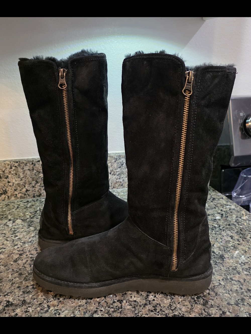 UGG Black Suede Mid-Calf Zip Boots